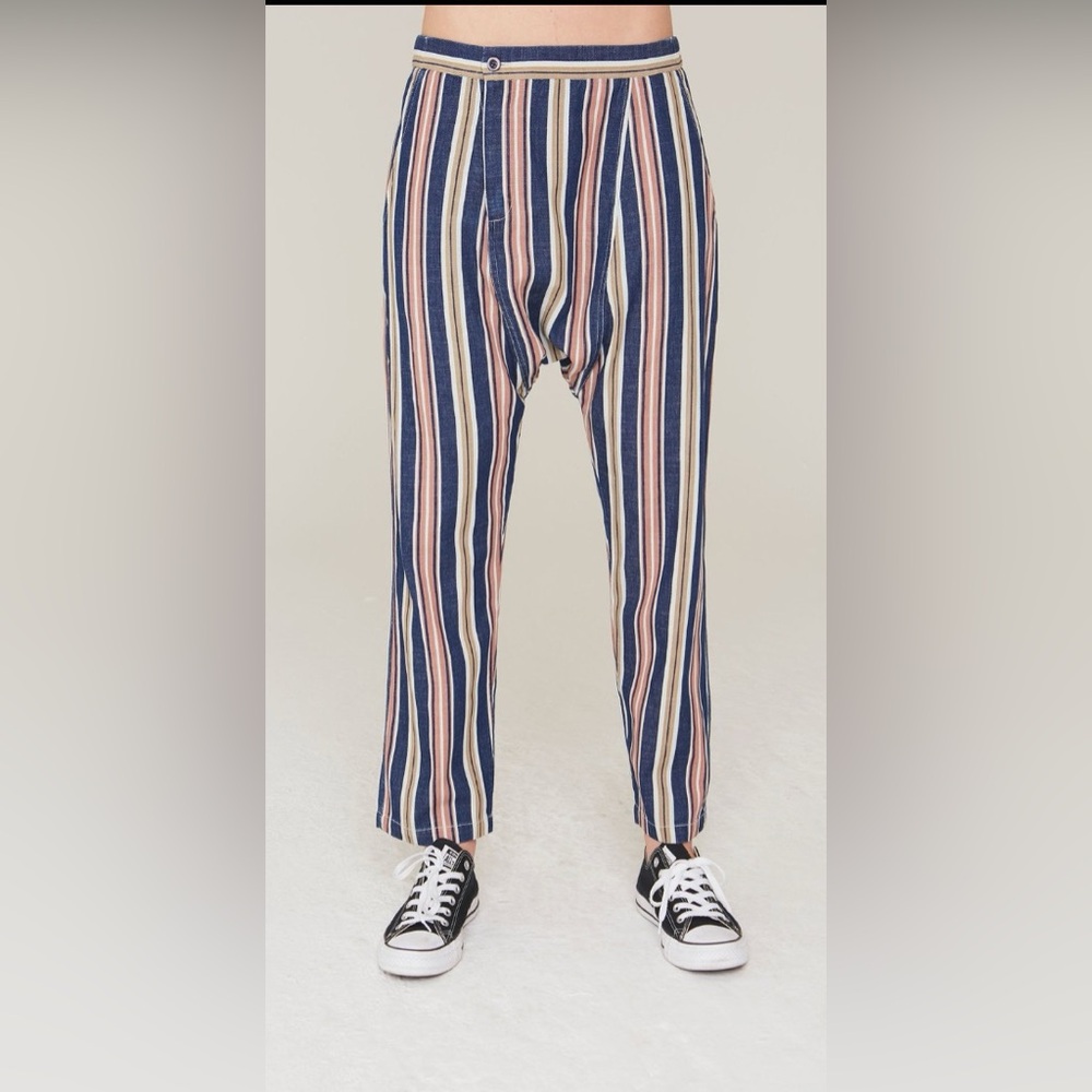 La Boheme Musa Cotton Twill Pant in Black Indigo Stripe NWT